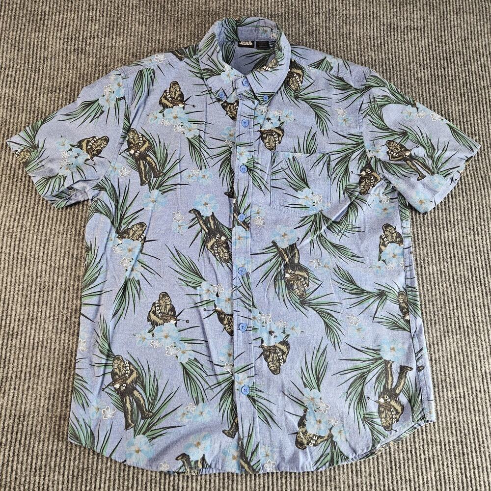 Star Wars Shirt Mens‎ Large Blue Hawaiian Button Down Short Sleeve Chewbacca